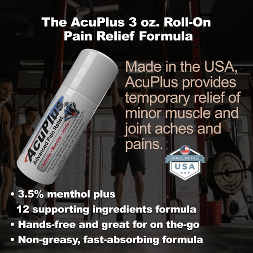 AcuPlus 3 oz Pain Relief Roll-On 3 Pack – Hands-Free Menthol Pain Relief for Muscles and Joints