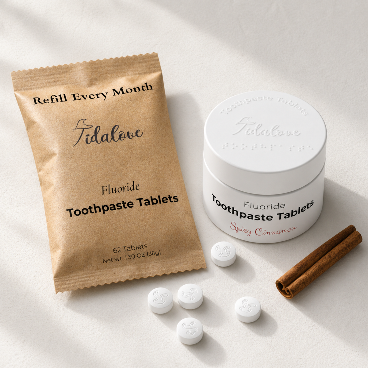 Fluoride Cinnamon Spice Toothpaste Tablets – 1-Month Supply | 5% nHAp