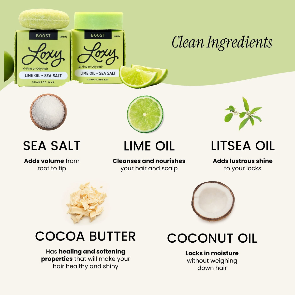 BOOST: Volumizing Shampoo Bar & Conditioner Bar for Fine or Oily Hair with Lime Oil & Sea Salt