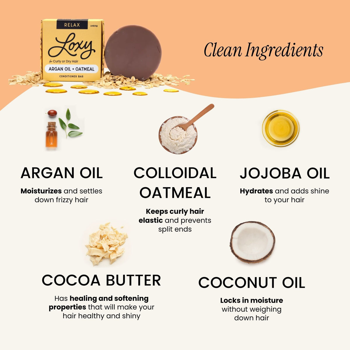 RELAX: Conditioner Bar for dry, frizzy or curly hair with Argan Oil & Colloidal Oatmeal