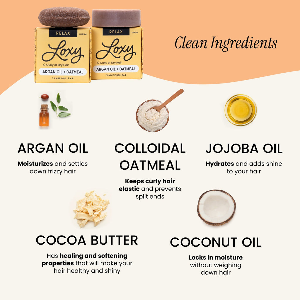 RELAX: Moisturizing Shampoo Bar & Conditioner Bar for dry, frizzy or curly hair with Argan Oil & Oatmeal